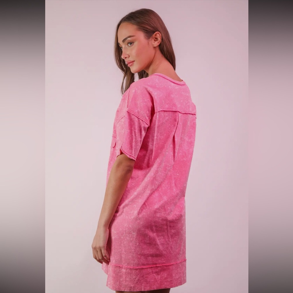 178. Plus mineral washed shift shirt dress in pink - Picture 2 of 2